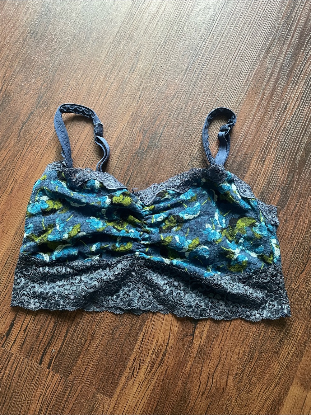 SOMA MEDIUM ALLOVER LACE BRALETTE BRA FLORAL BLUE